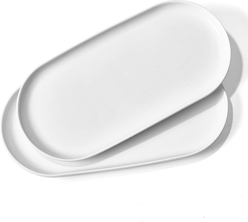 fMSDD Oval Platter Oval Trays 2 Pack for Entertaining, White Plates Serving Dish for Wedding Party Restaurant Home Steak Meat Taco Sushi Appetizer Cake, New Bone Porcelain, 12 x 5.78 Inches, White - Image 1